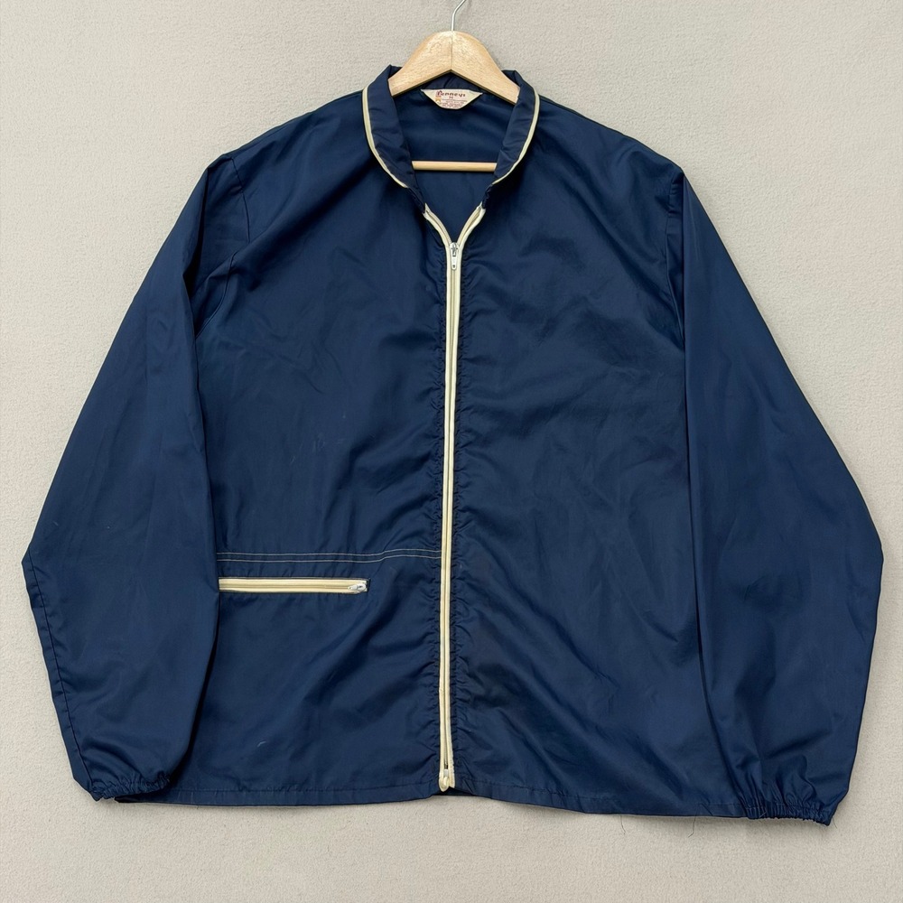 Vintage 60s Pennys Windbreaker Jacket Mens Medium Blue Ziplon Zipper Japan Nylon